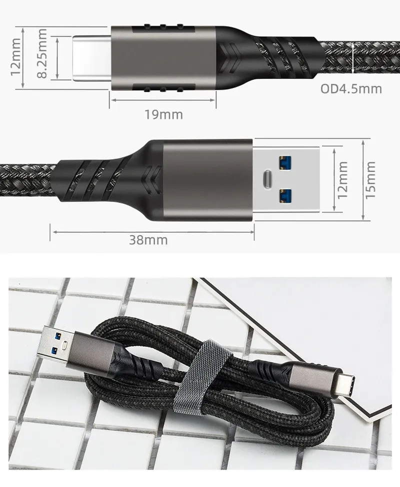 Câble USB tressé, finition premium