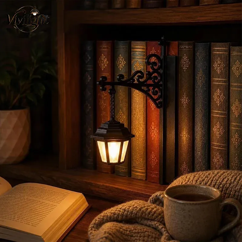 Applique murale lanterne rétro suspendue en métal noir à LED, lampe de nuit gothique vintage
