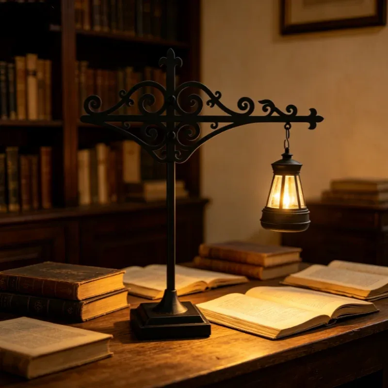 Lampe de bibliothèque rétro en métal noir, esthétique vintage
