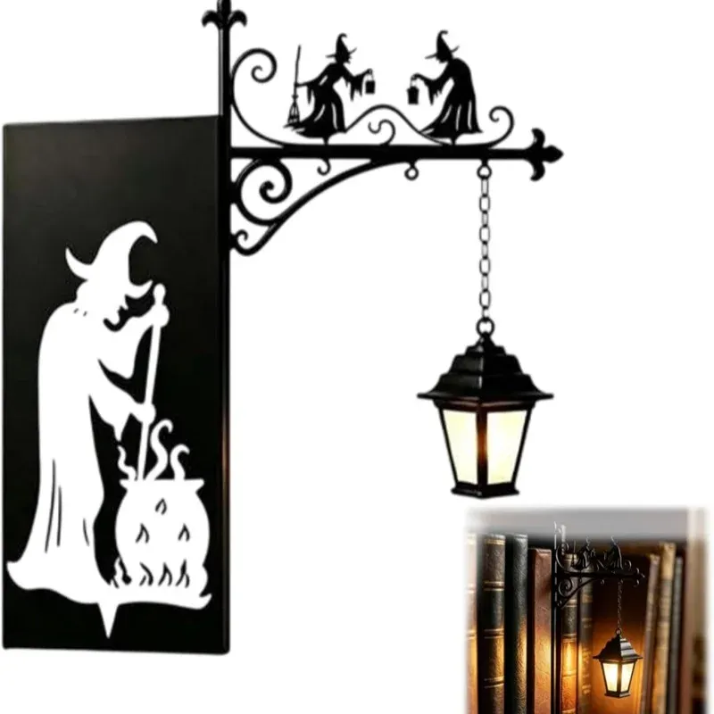 Applique murale lanterne rétro suspendue en métal noir à LED, lampe de nuit gothique vintage 12