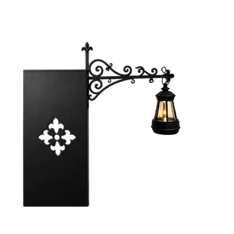 Applique murale lanterne rétro suspendue en métal noir à LED, lampe de nuit gothique vintage 16