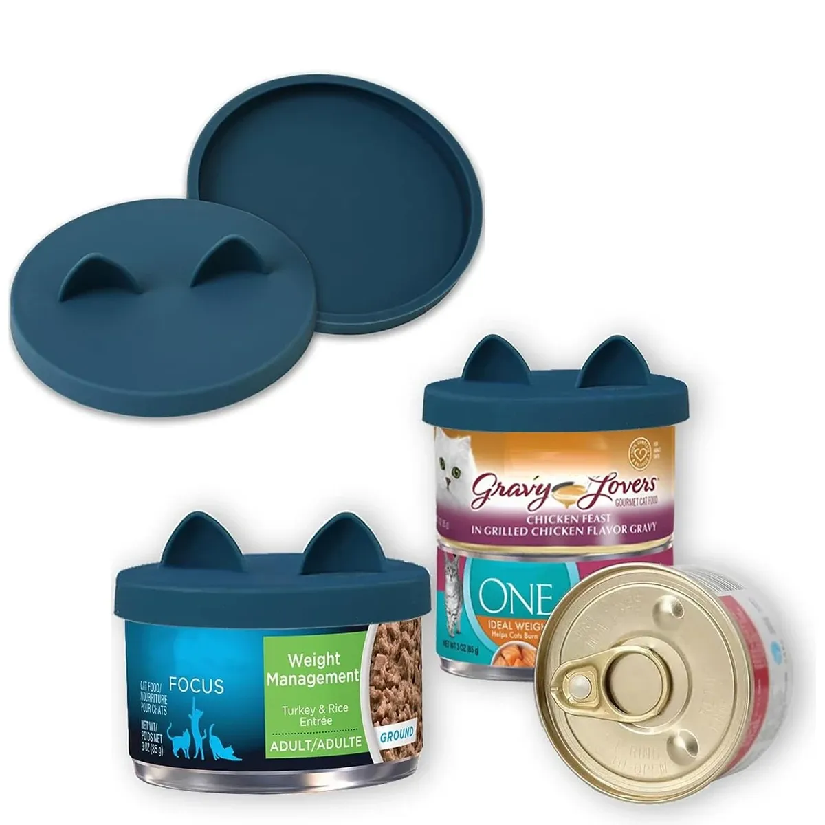 Couvercle en silicone pliable de taille moyenne pour boîtes de nourriture pour chats - Image 1