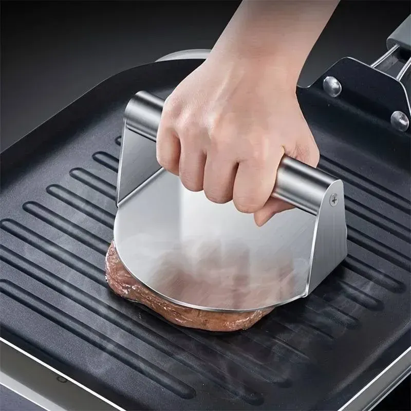 Presse à hamburgers en acier inoxydable, vue d'ensemble