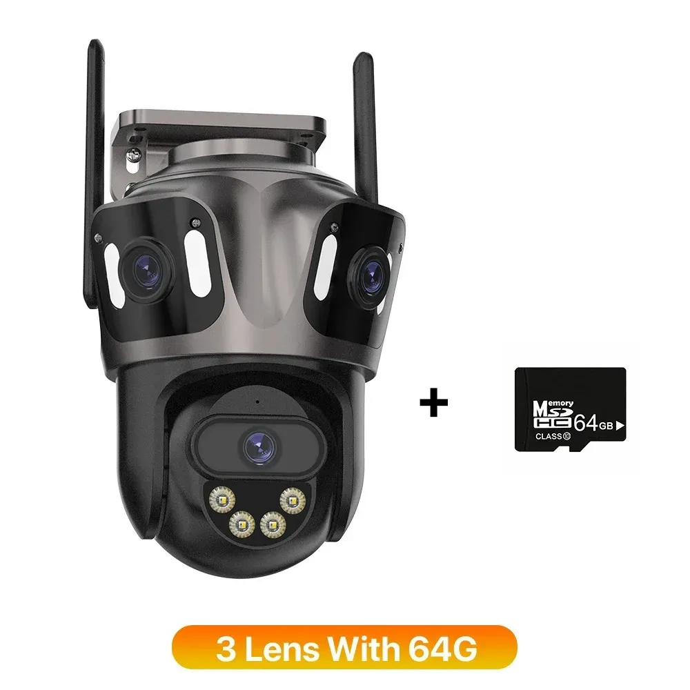 Caméra IP Wi-Fi à trois écrans, caméra d'extérieur 4K à double objectif PTZ, détection humaine par IA, étanche IP66, caméra de surveillance vidéo CCTV ICsee 8