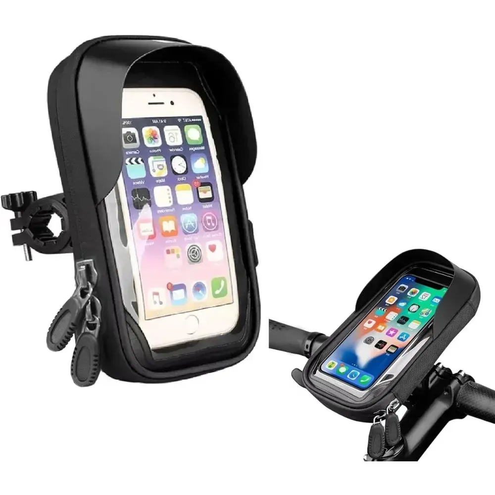Support de téléphone pour vélo avec sac de guidon rotatif 360° à écran tactile, fermeture éclair, pare-soleil et housse de pluie imperméable pour moto, scooter et cyclomoteur 1