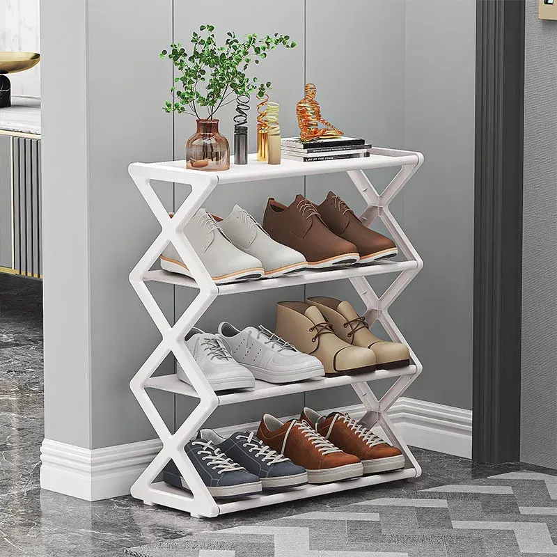Étagère à chaussures 4 niveaux en X, gain de place, montage facile, rangement domestique, organisateur de chaussures simple pour entrée et salon 3