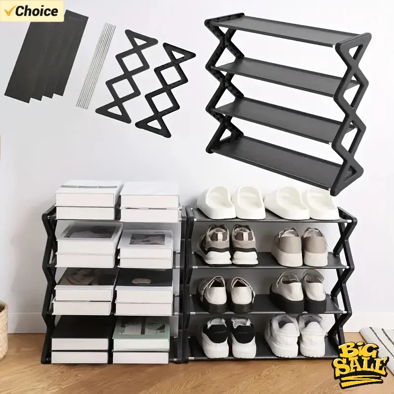 Étagère à chaussures 4 niveaux en X, gain de place, montage facile, rangement domestique, organisateur de chaussures simple pour entrée et salon 5