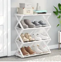 Étagère à chaussures 4 niveaux en X, gain de place, montage facile, rangement domestique, organisateur de chaussures simple pour entrée et salon 8