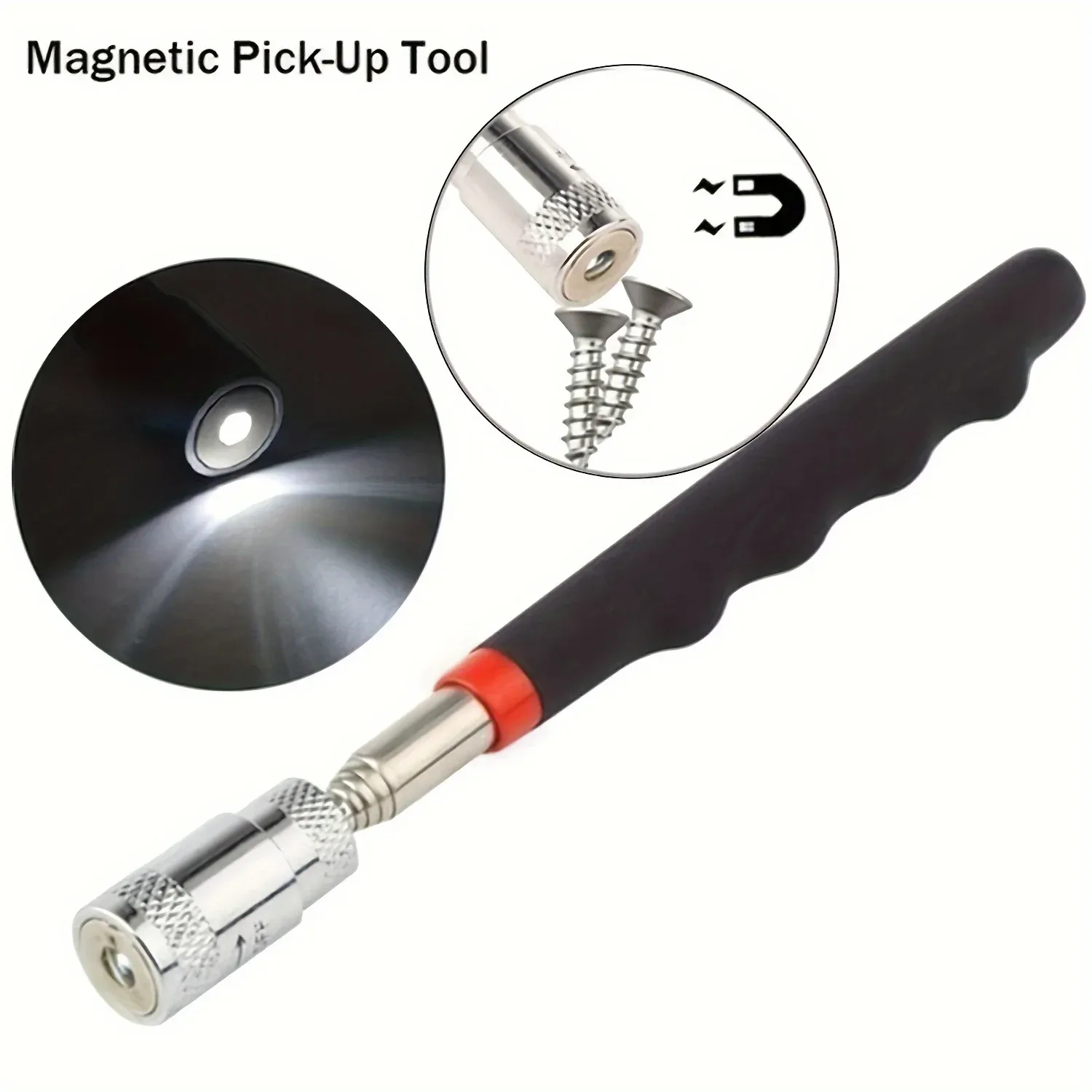 Outil de ramassage magnétique portable avec torche LED télescopique et tige extensible, pour atelier de réparation (1 pièce) - Image 1