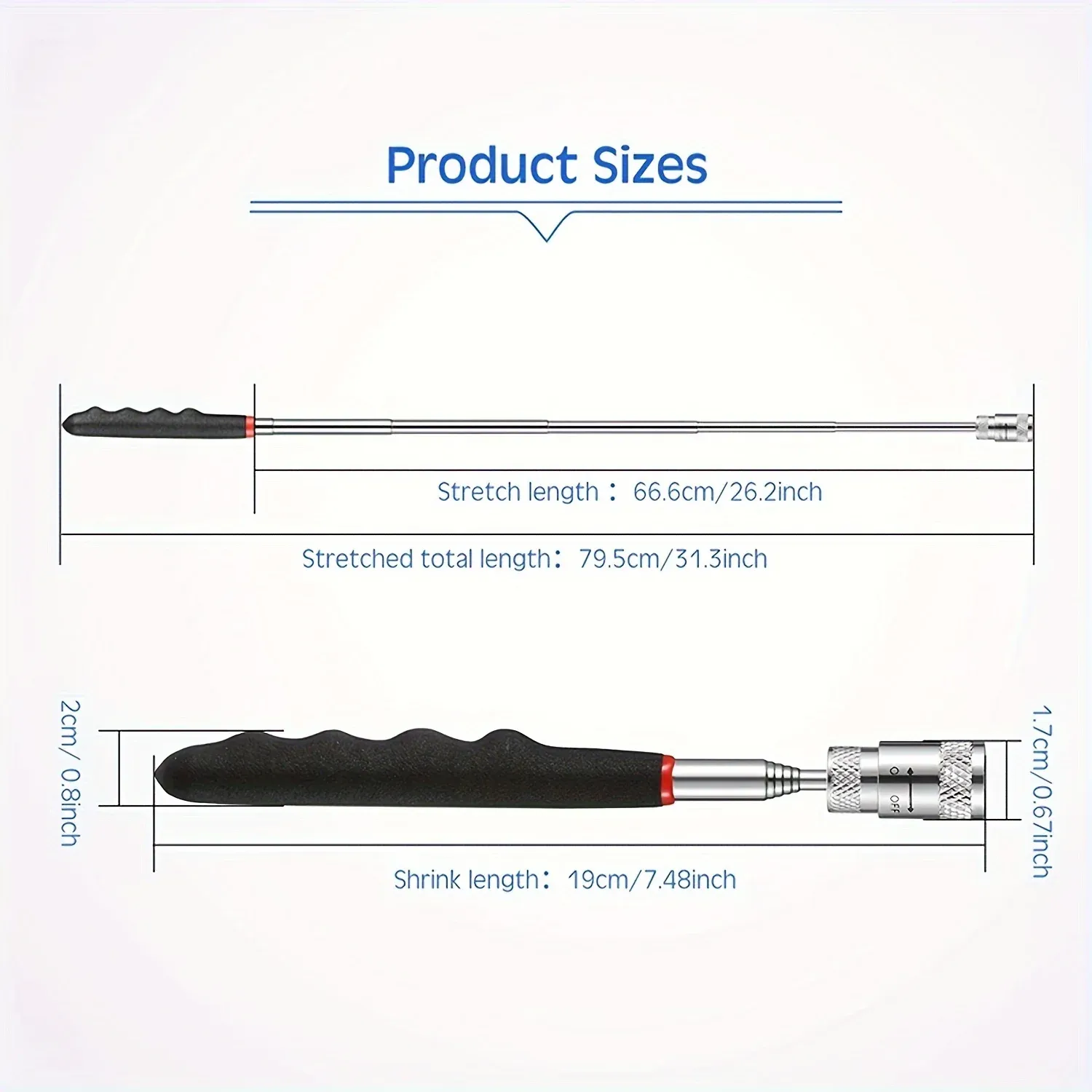 Outil de ramassage magnétique portable avec torche LED télescopique et tige extensible, pour atelier de réparation (1 pièce) 6