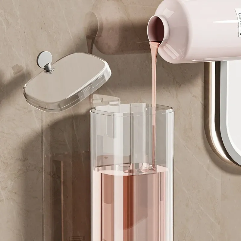 Distributeur de savon mural sans perçage, organisateur de rangement pour salle de bain et cuisine, facile à installer 5