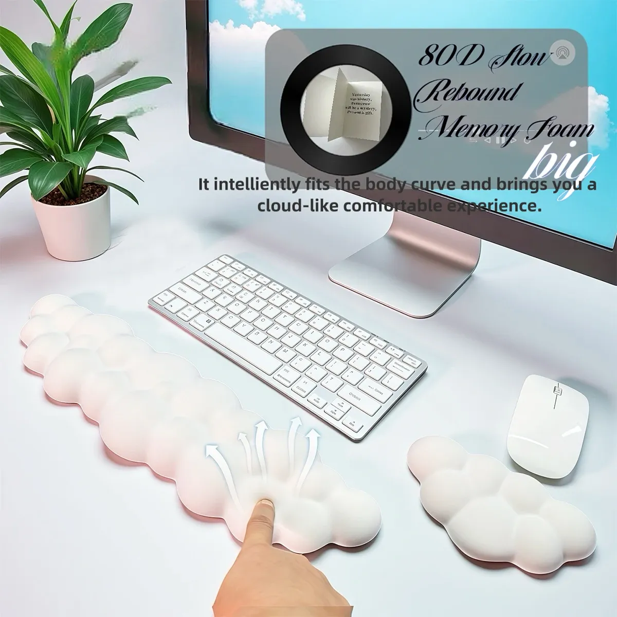 Repose-poignet en forme de nuage, tapis de bureau antidérapant, repose-poignets en mousse à mémoire de forme, tapis de souris ergonomique, repose-poignet pour la frappe, accessoires de bureau 3