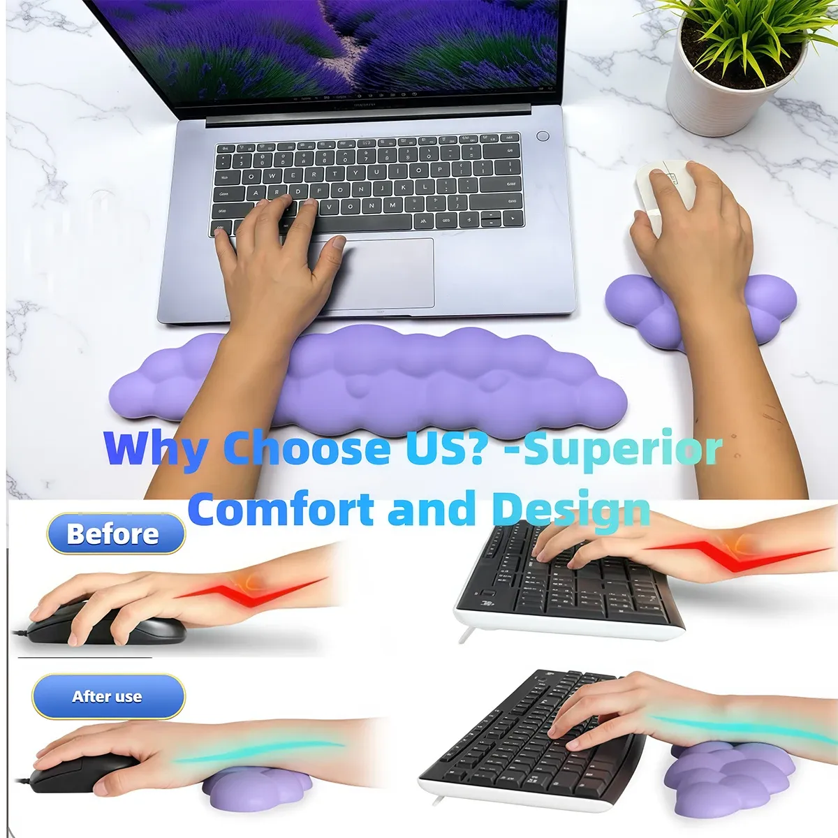 Détail du repose-poignet au design doux et arrondi
