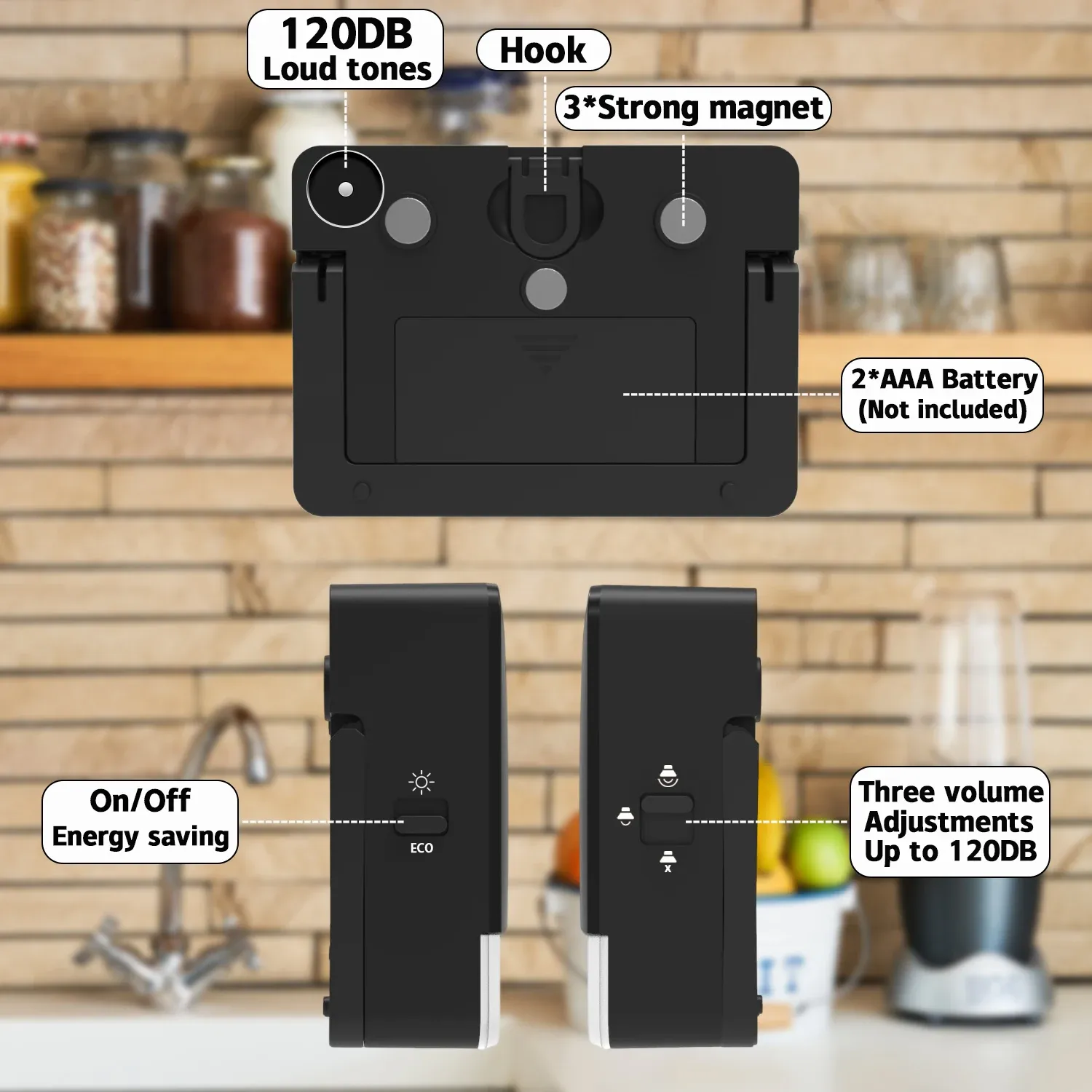 Minuteur de cuisine numérique, écran LED grand format, à aimant 3