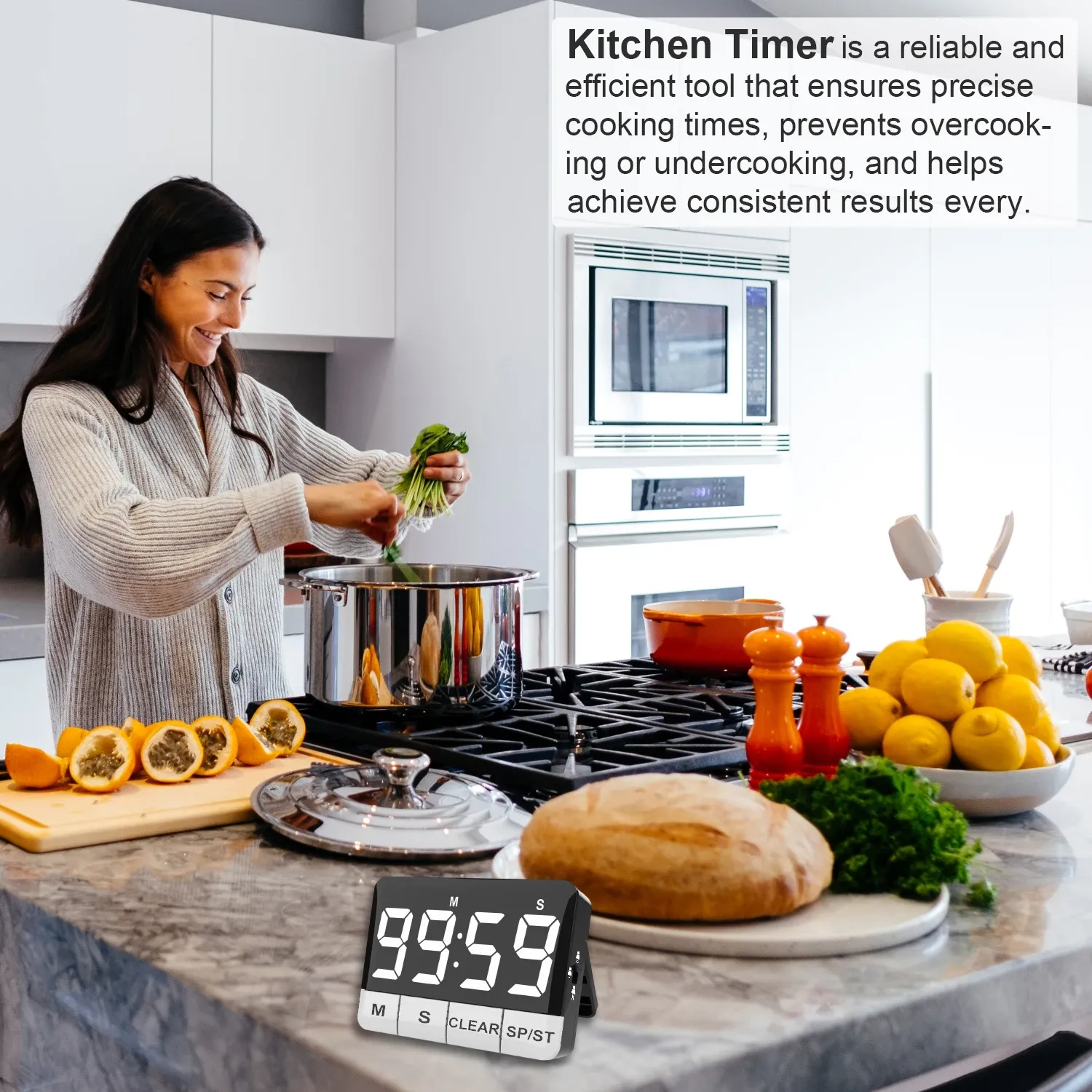 Minuteur de cuisine numérique, écran LED grand format, à aimant 4