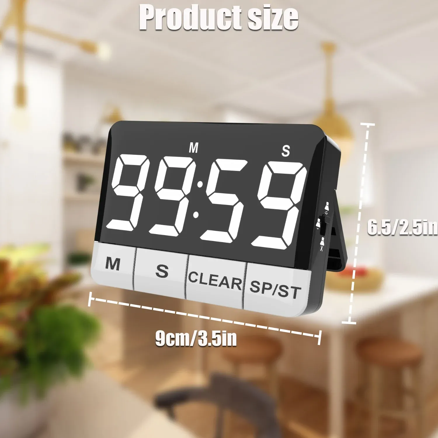 Minuteur de cuisine numérique, écran LED grand format, à aimant 5