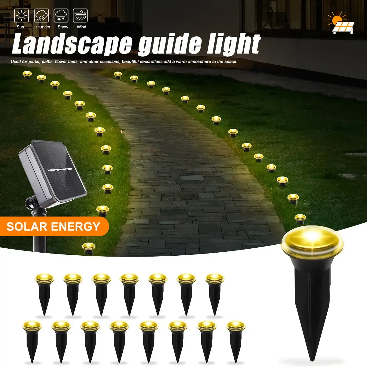 Lumière solaire LED pour allée de jardin, 15/30 LED, 8 modes, éclairage d'extérieur étanche pour pelouse, camping et mariages