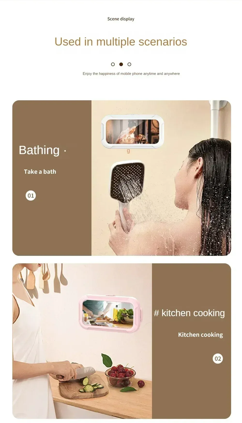 Support de téléphone de douche étanche, polyvalence