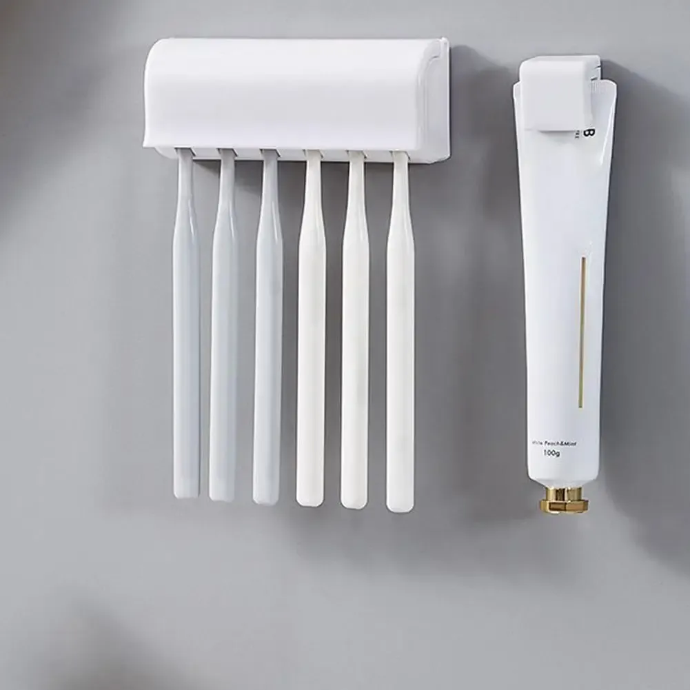 Porte-brosses à dents mural avec couvercle anti-poussière, auto-adhésif, 6 fentes 4