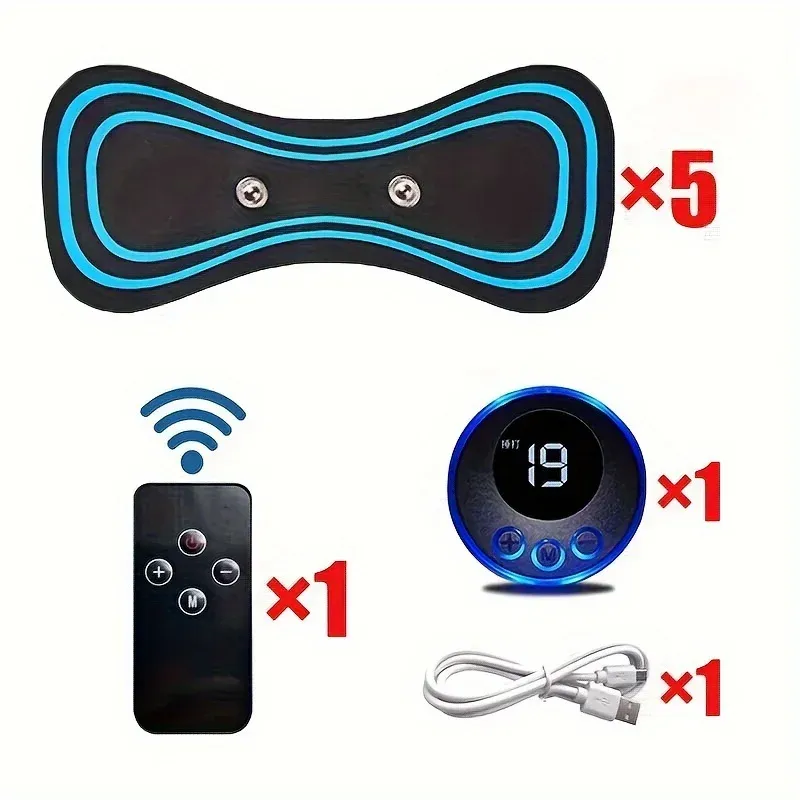 Masseur électrique musculaire 2/3/4 pièces, machine de massage du cou EMS, 8 modes, 19 niveaux d'intensité, vibrateur, appareil de thérapie 6