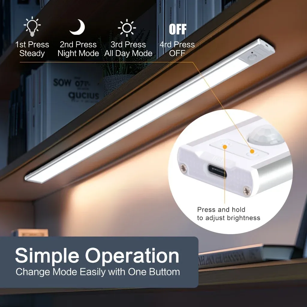 Lampe LED sans fil à détecteur de mouvement rechargeable par USB, pour éclairage sous armoire 2