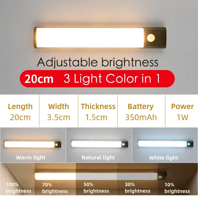 Lampe LED sans fil à détecteur de mouvement rechargeable par USB, pour éclairage sous armoire 10