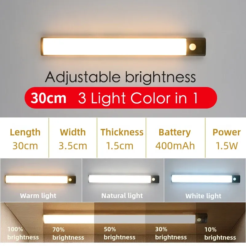 Lampe LED sans fil à détecteur de mouvement rechargeable par USB, pour éclairage sous armoire 12