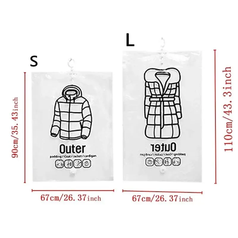 Sacs de rangement sous vide transparents à suspendre pour vêtements, manteaux et doudounes, avec housse anti-poussière 2
