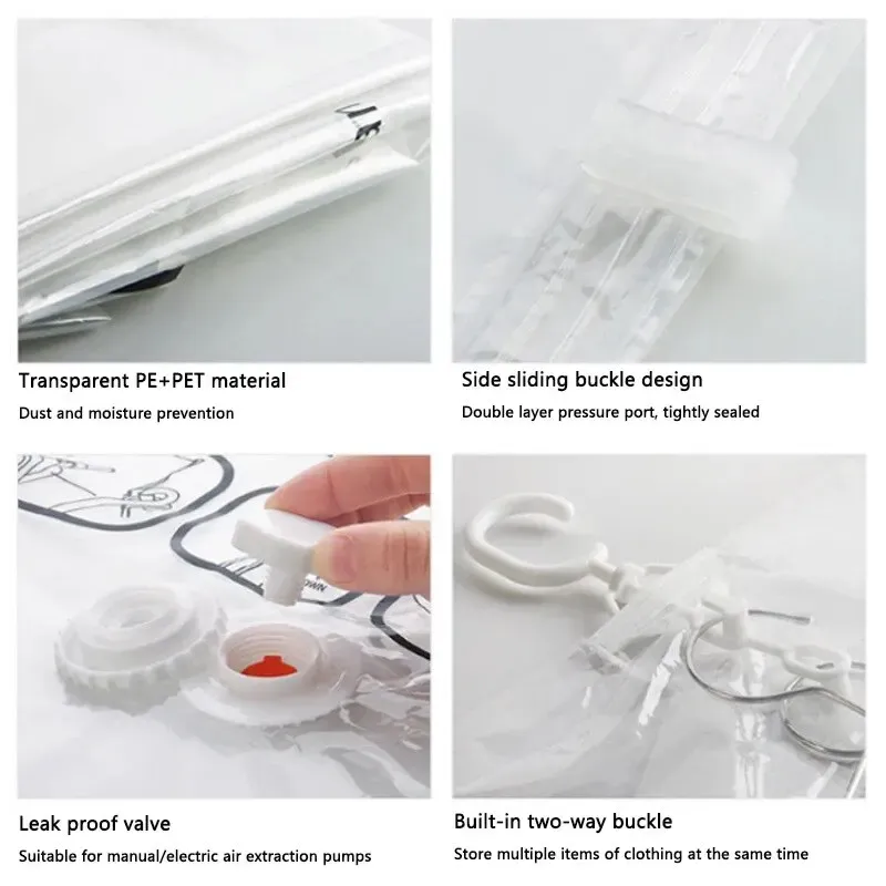 Sacs de rangement sous vide transparents à suspendre pour vêtements, manteaux et doudounes, avec housse anti-poussière 6