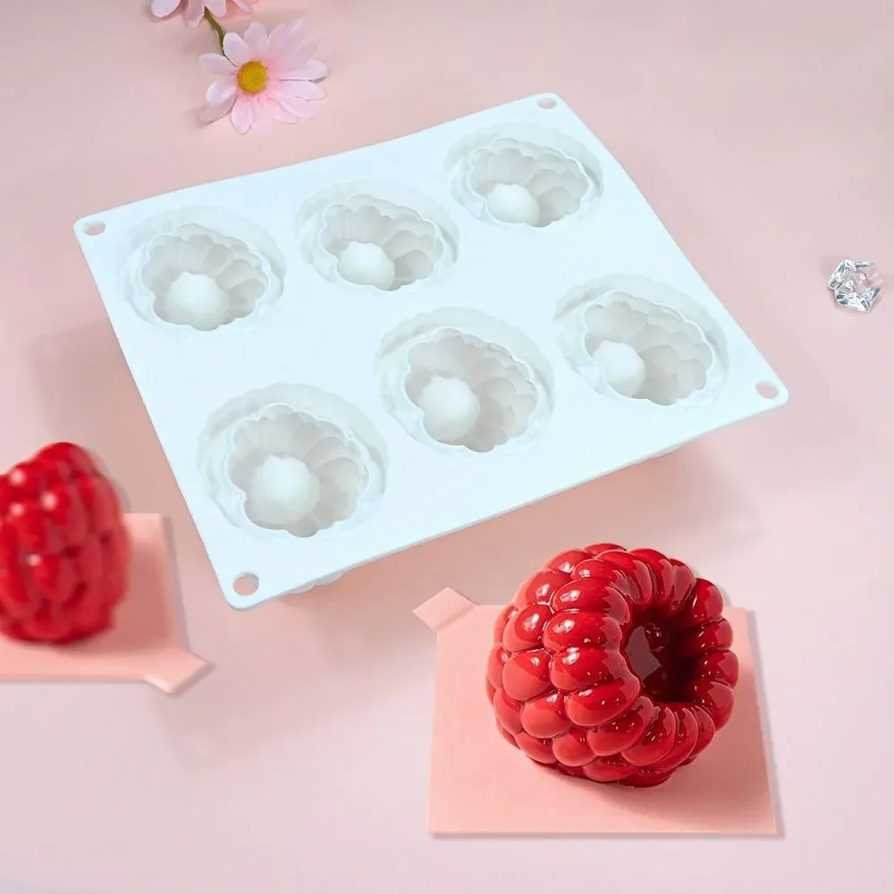 Moule en silicone de qualité alimentaire en forme de framboise, antiadhésif, design fruit, moule à pâtisserie à 6 cavités, réutilisable, outils de décoration de gâteaux DIY 2