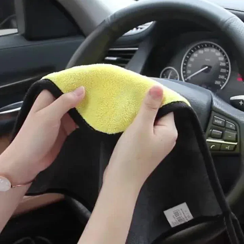 Serviettes de nettoyage pour voiture en microfibre 30 x 30 cm, chiffon de séchage à bords ourlés 3
