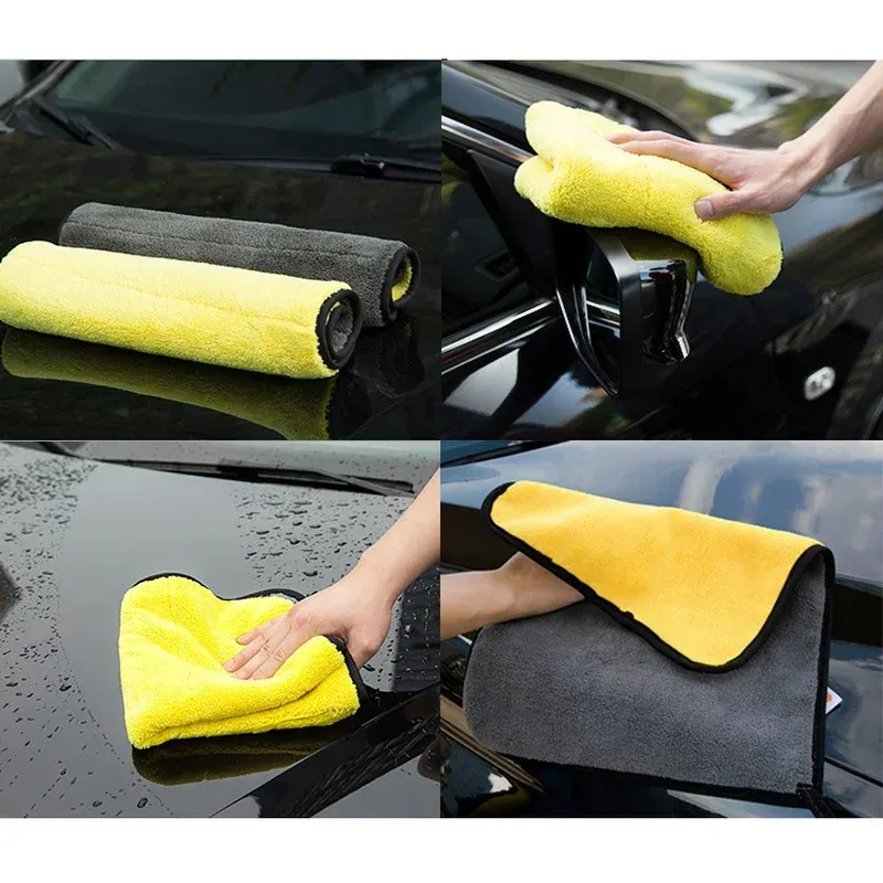 Serviettes de nettoyage pour voiture en microfibre 30 x 30 cm, chiffon de séchage à bords ourlés 5
