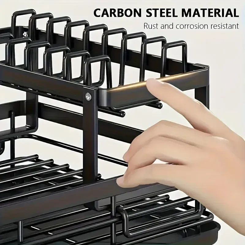 Égouttoir à vaisselle 2 niveaux, grand format, durable et antirouille, pour plan de travail de cuisine 6