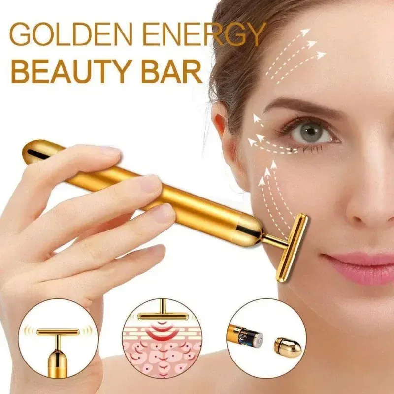 Rouleau de lifting facial en or 24 carats en forme de T, bâton de soin pour la peau - Image 1