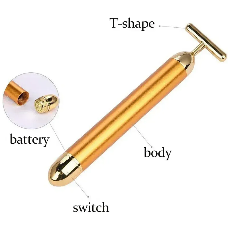 Rouleau de lifting facial en or 24 carats en forme de T, bâton de soin pour la peau 4