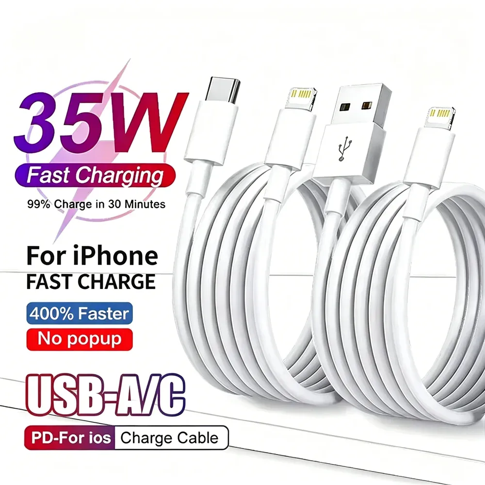 Câble USB de charge rapide PD 35W pour iPhone 11, 12, 13, 14, Pro, XS Max, 7, 8, Plus, X, XR, SE, câble de données USB-C, 1 m, 2 m, 3 m 1