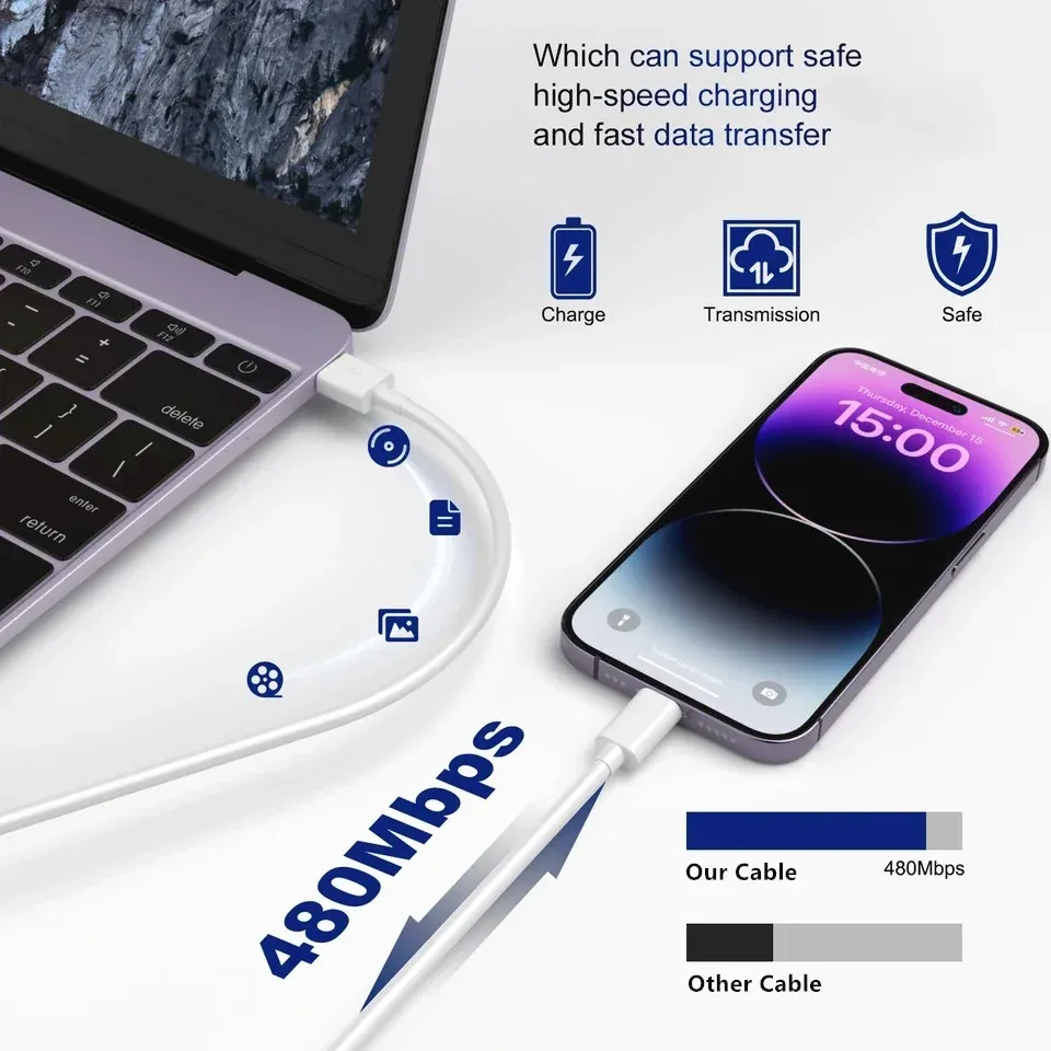 Câble USB de charge rapide PD 35W pour iPhone 11, 12, 13, 14, Pro, XS Max, 7, 8, Plus, X, XR, SE, câble de données USB-C, 1 m, 2 m, 3 m 6