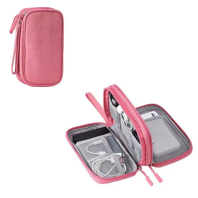Sac de rangement portable à double couche pour câbles de données, cordons et chargeurs USB 8