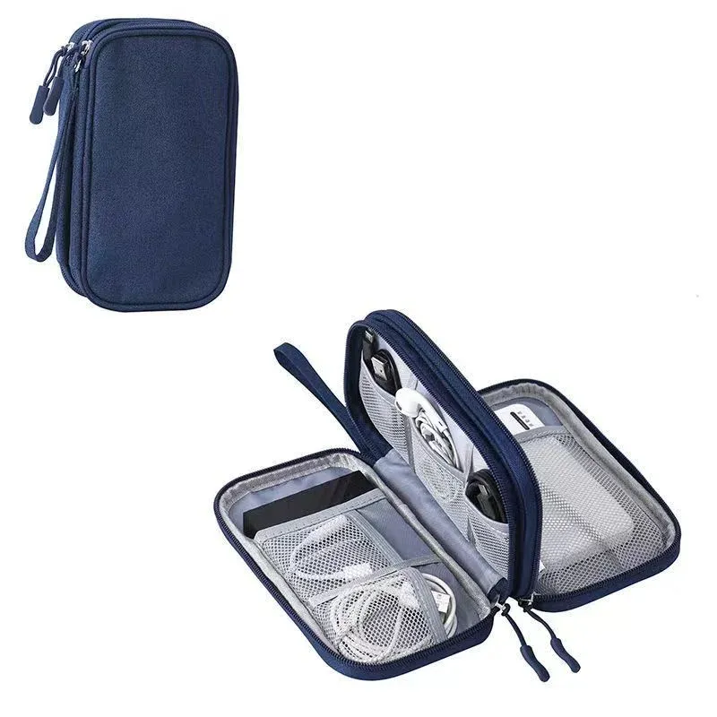 Sac de rangement portable à double couche pour câbles de données, cordons et chargeurs USB 13