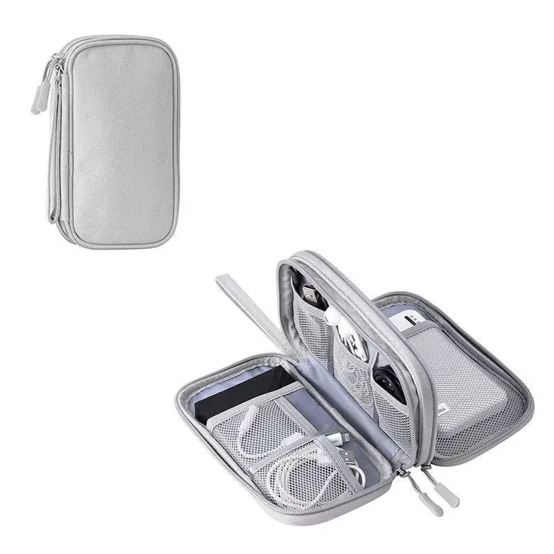Sac de rangement portable à double couche pour câbles de données, cordons et chargeurs USB 14