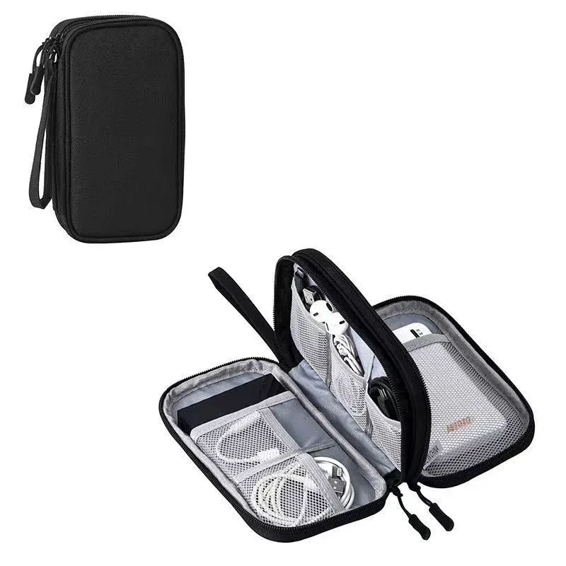 Sac de rangement portable à double couche pour câbles de données, cordons et chargeurs USB 12