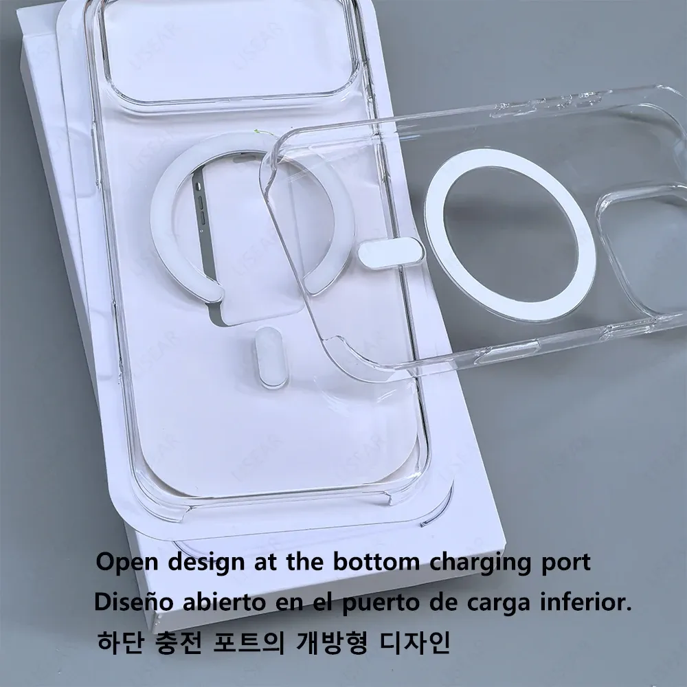 Coque transparente compatible MagSafe pour iPhone 12 à 18 (Mini, Pro, Pro Max), avec bouton tactile de caméra et charge sans fil 5