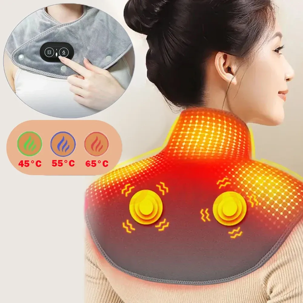 Coussin chauffant électrique pour cou et épaules avec vibration et thérapie infrarouge 1