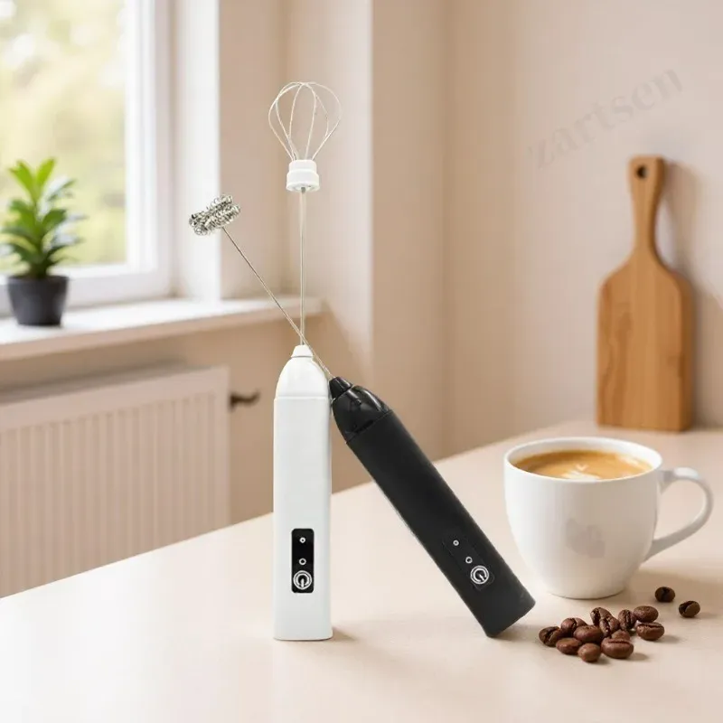 Mousseur à lait/Mousseur à café + Batteur à œufs, mini mixeur portable rechargeable USB, accessoires pour expresso 2