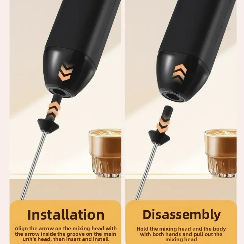 Mousseur à lait/Mousseur à café + Batteur à œufs, mini mixeur portable rechargeable USB, accessoires pour expresso 5