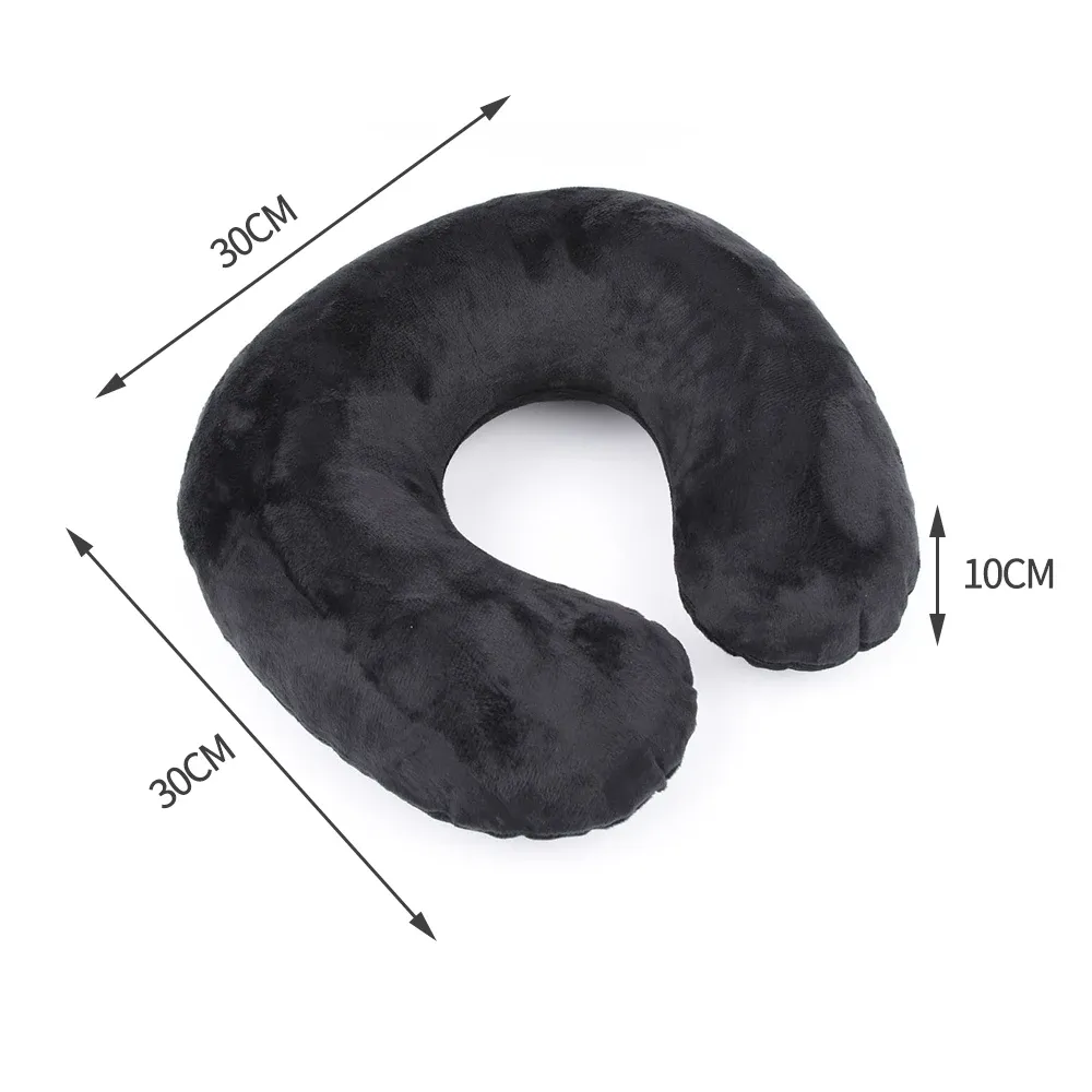 Oreiller de voyage gonflable en forme de U à housse en peluche floquée 4