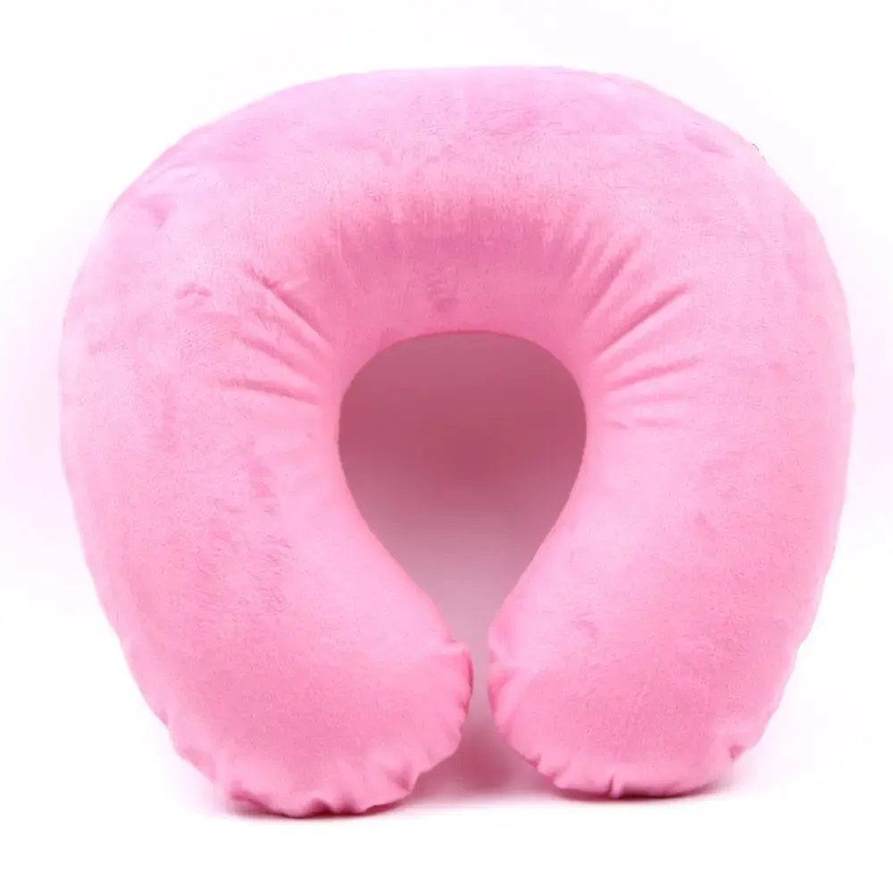Oreiller de voyage gonflable en forme de U à housse en peluche floquée 5