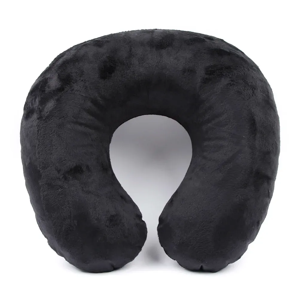 Oreiller de voyage gonflable en forme de U à housse en peluche floquée 7