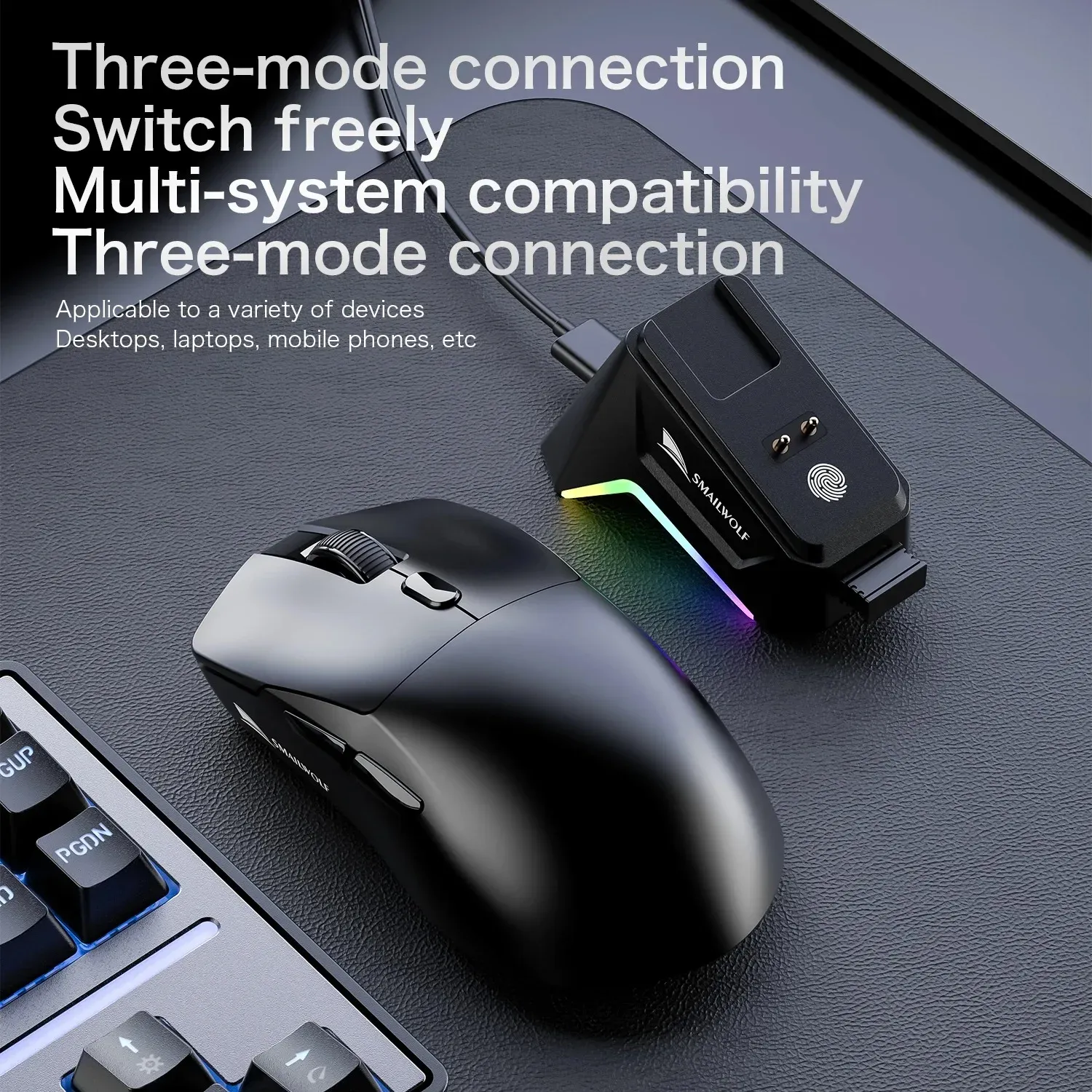SMAILWOLF M3 Souris de jeu ergonomique tri-mode, capteur optique PAW3311 12 000 DPI, 1000 Hz, conception légère pour PC et ordinateur portable 4