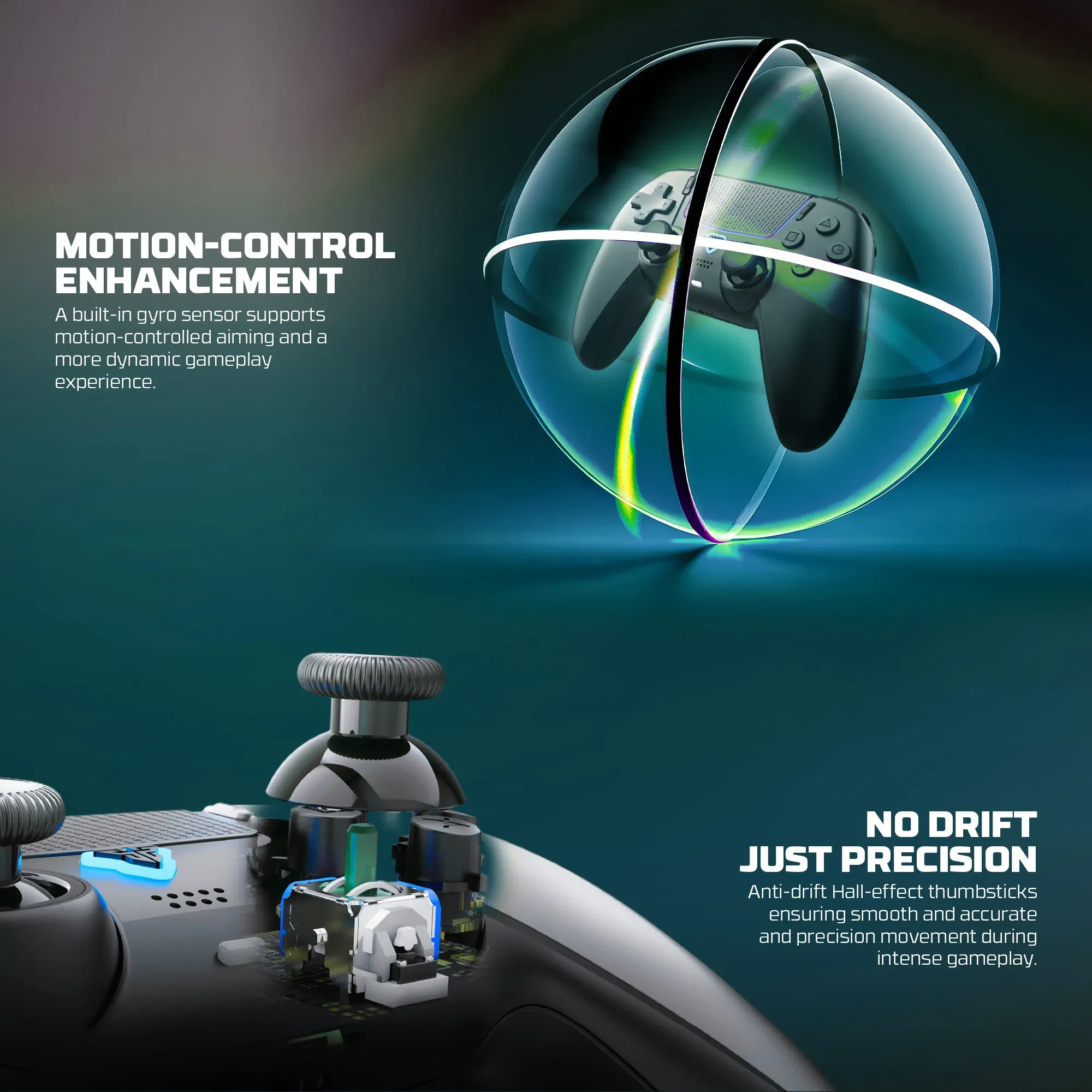 FANTECH NOVA II WGP16 Manette de jeu sans fil avec capteur gyroscopique, joysticks à effet Hall et gâchettes à effet Hall, compatible PS4, NS2 et PC, contrôleur filaire pour gamers 4